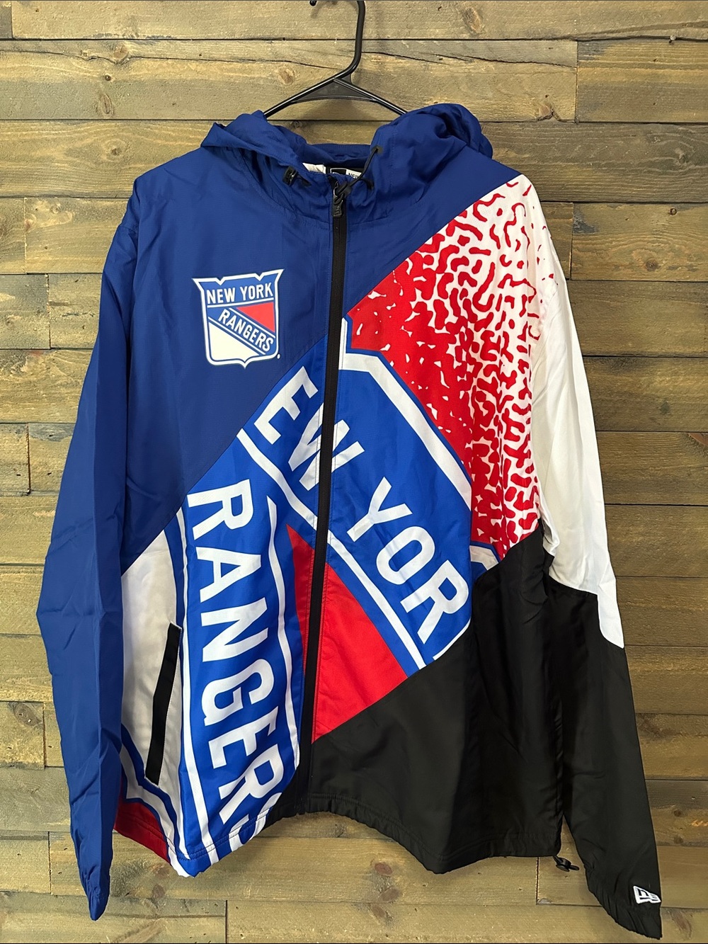 New York Rangers New Era Blue Red White Hooded Windbreaker Pullover